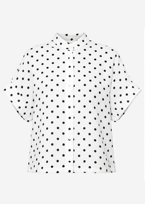 Muslin blouse with attached short sleeves and dots - off-white