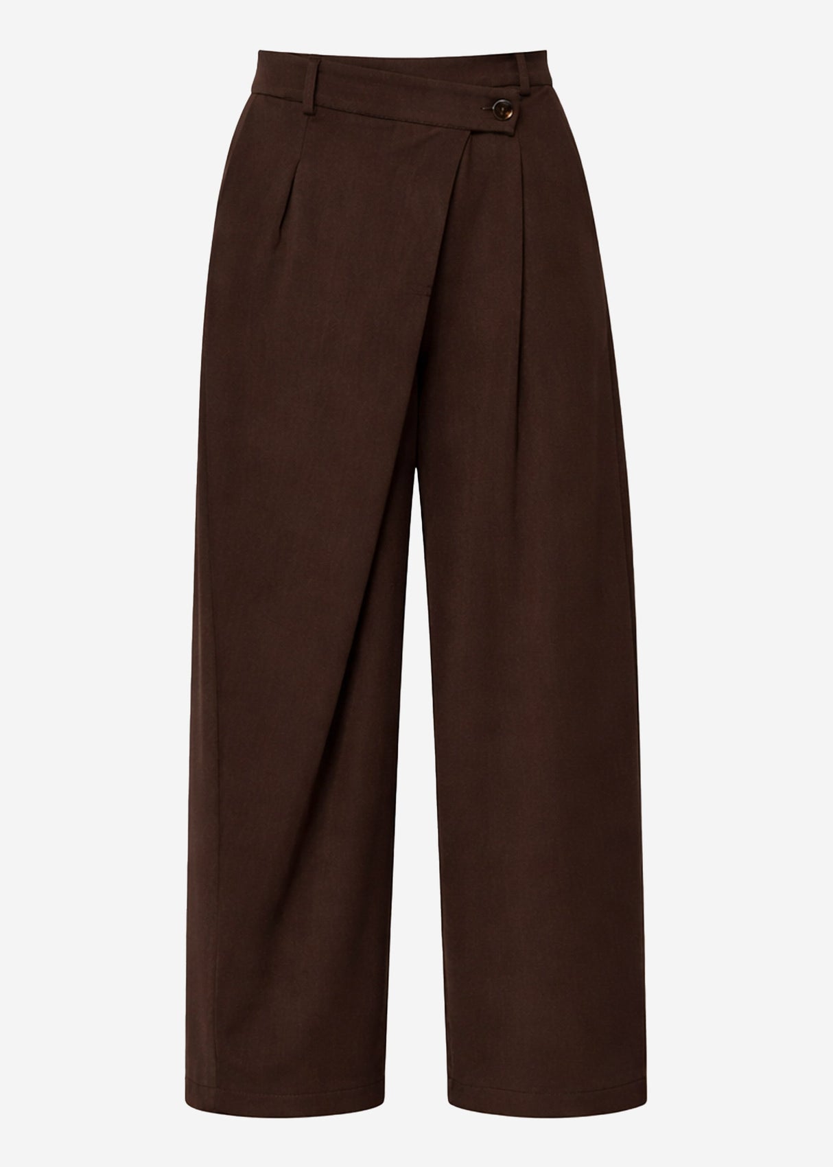 Pleated trousers with asymmetric waistband - brown