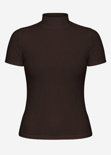 Ribbed T-shirt with funnel neck - brown