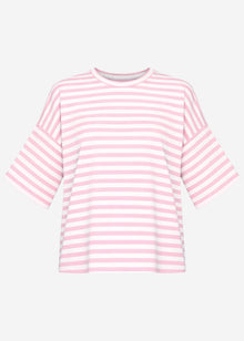 Oversized T-shirt with stripes - rose-white