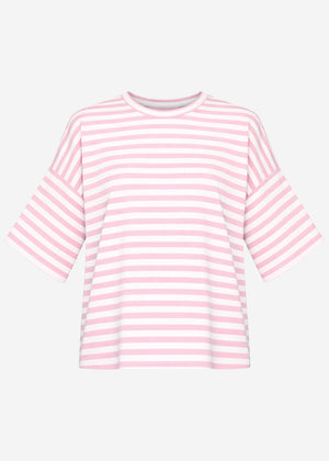 Oversize T-Shirt mit Streifen - rosa-weiß