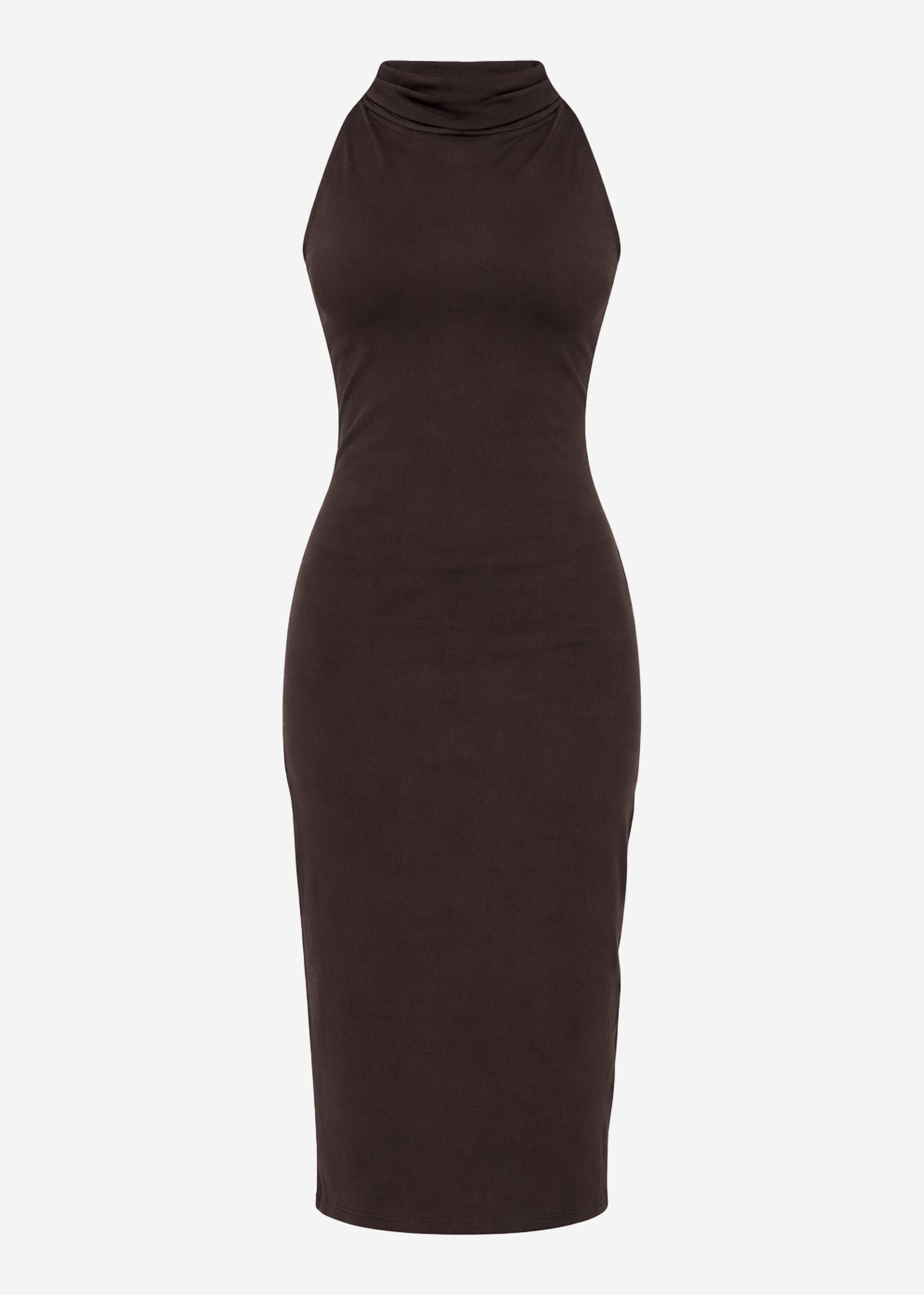 Midi dress with stand-up collar and back slit