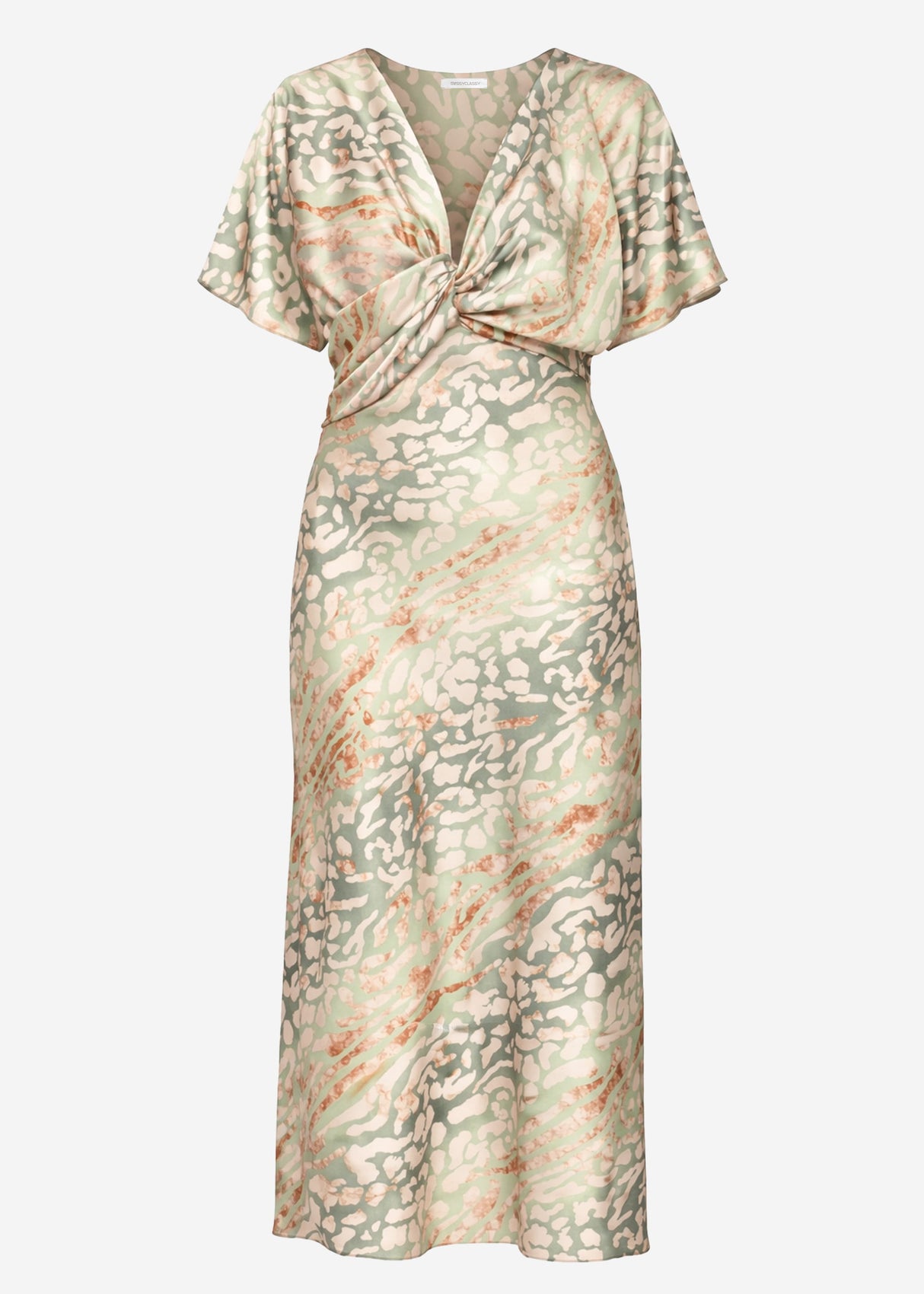 Satin midi dress with animal print - green