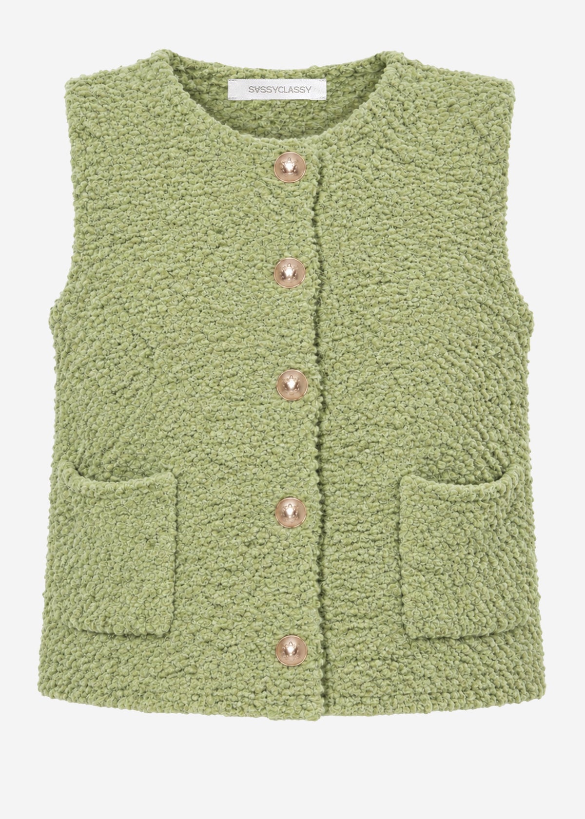 Bouclé-Weste mit Taschen - grün