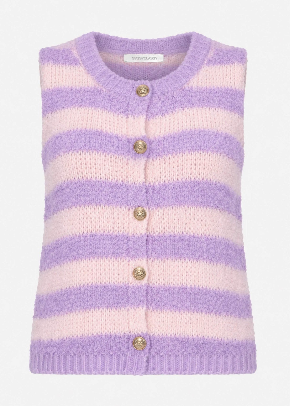 Bouclé-Weste mit Blockstreifen - rosa-flieder
