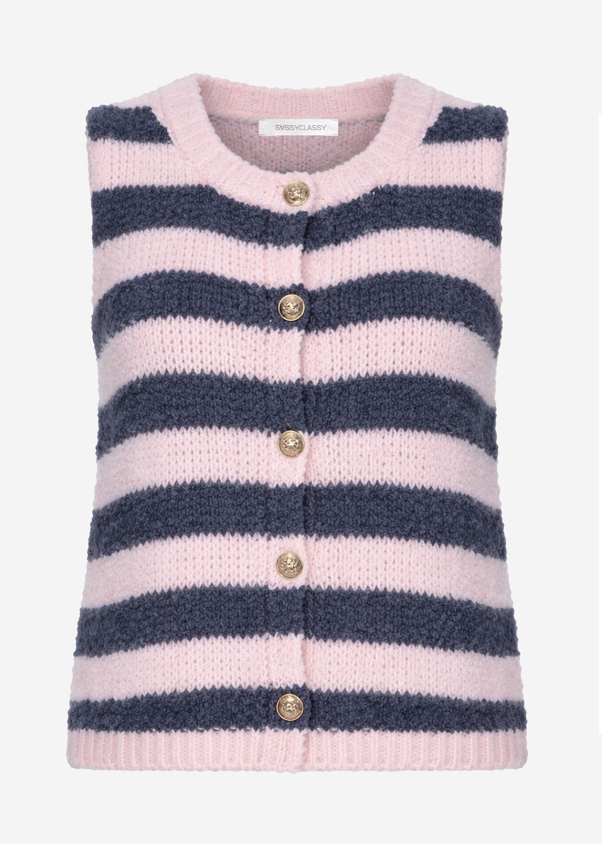 Bouclé-Weste mit Blockstreifen - rosa-grau