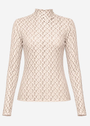 Long-sleeved lace shirt - beige