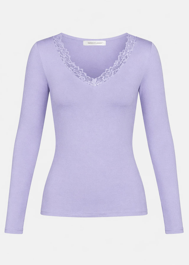 Long-sleeved top with lace neckline - lilac