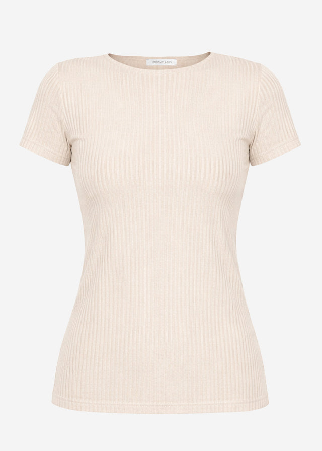 T-Shirt in geripptem Jersey - beige