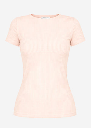 T-Shirt in geripptem Jersey - rosa