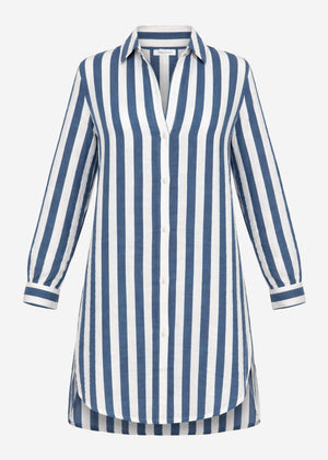 Gestreiftes Strandkleid - jeansblau-offwhite