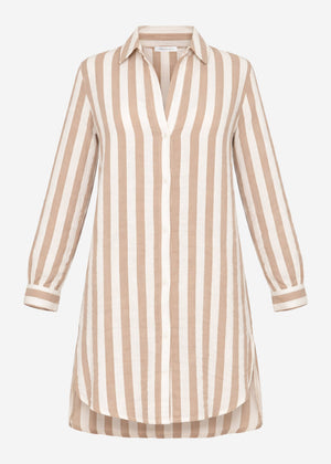 Gestreiftes Strandkleid - taupe-offwhite