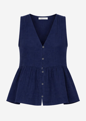 Musselin Top mit Volant - dunkelblau