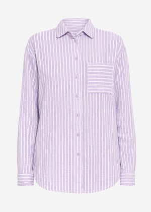 Gestreifte Musselin Hemdbluse - flieder