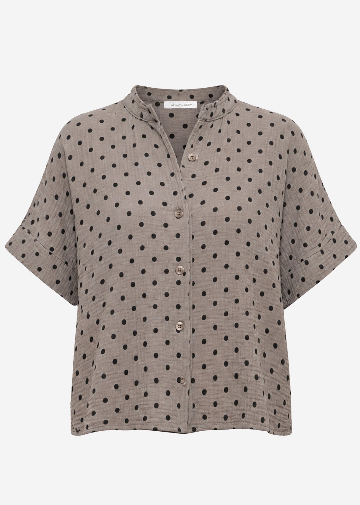 Kurzarm Musselin Bluse mit Punkten - taupe