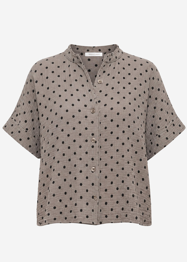 Kurzarm Musselin Bluse mit Punkten - taupe