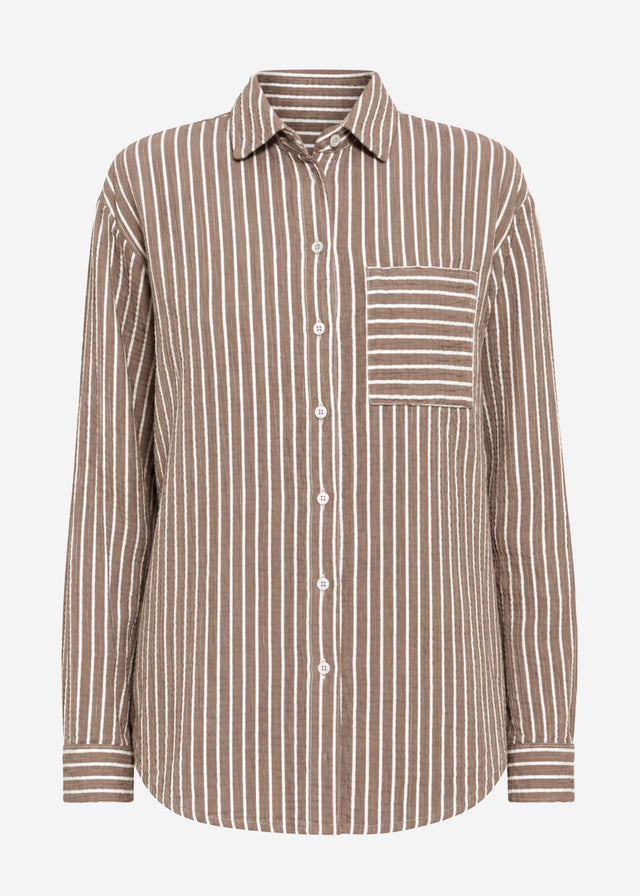 Striped shirt with chest pocket - brown