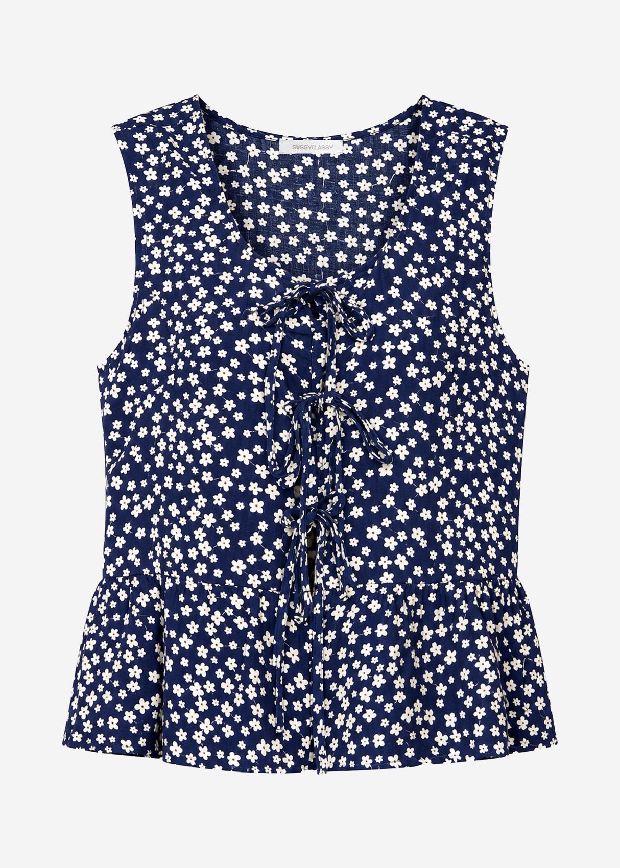 Top mit Bindebändern und floralem Druck - blau