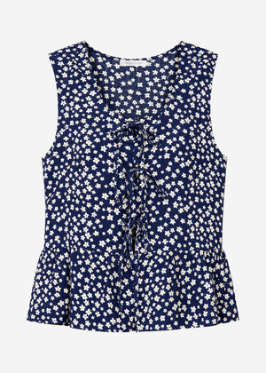 Top mit Bindebändern und floralem Druck - blau