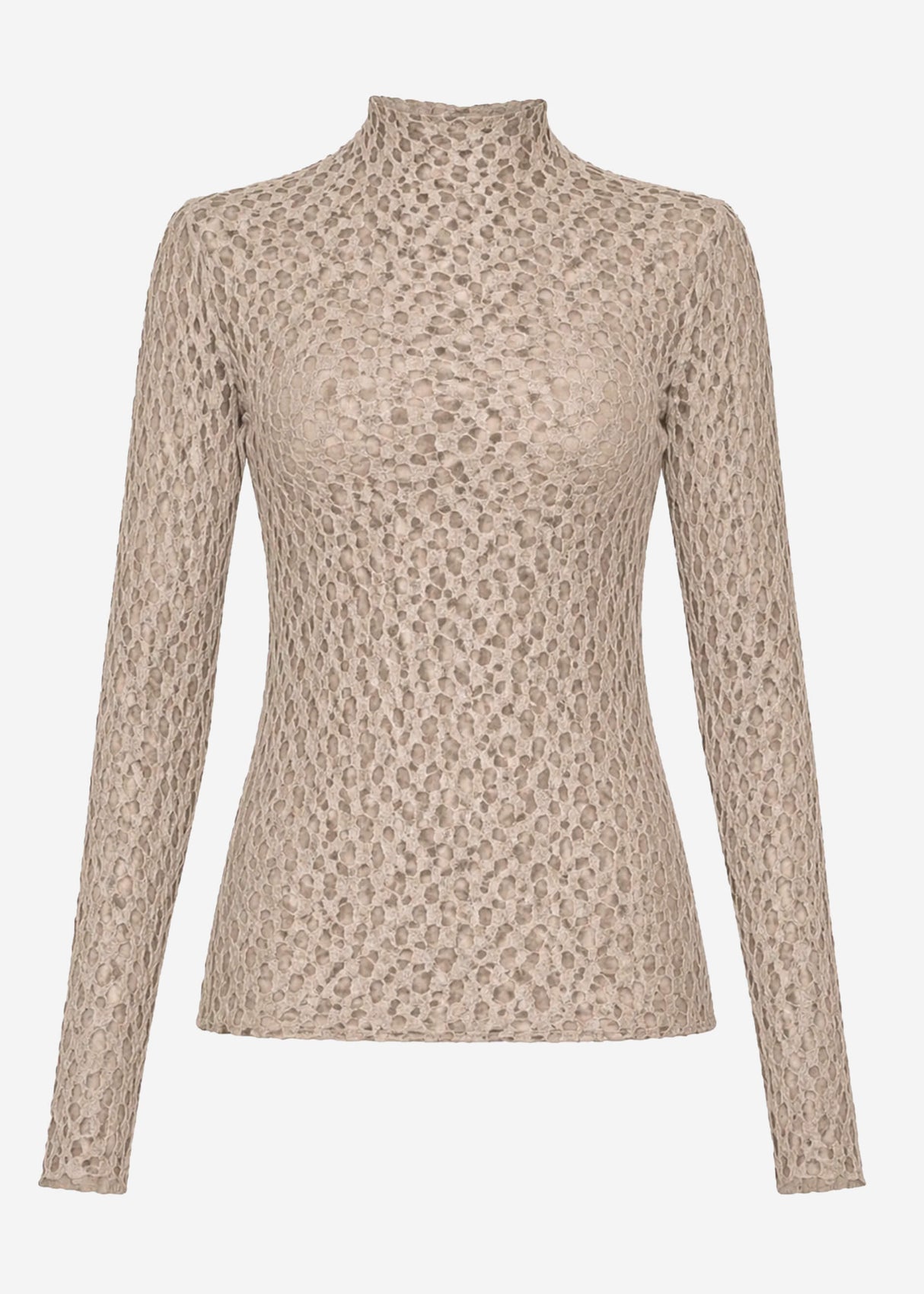 Langarmshirt aus Spitze - taupe