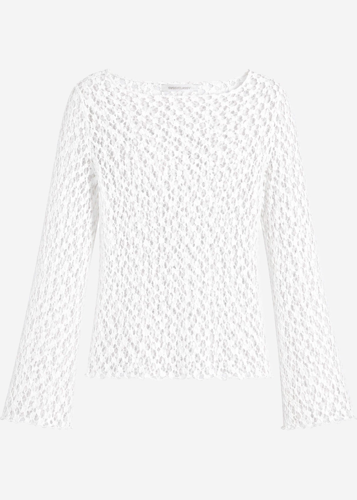Langarm Spitzenshirt mit weiten Ärmeln - offwhite