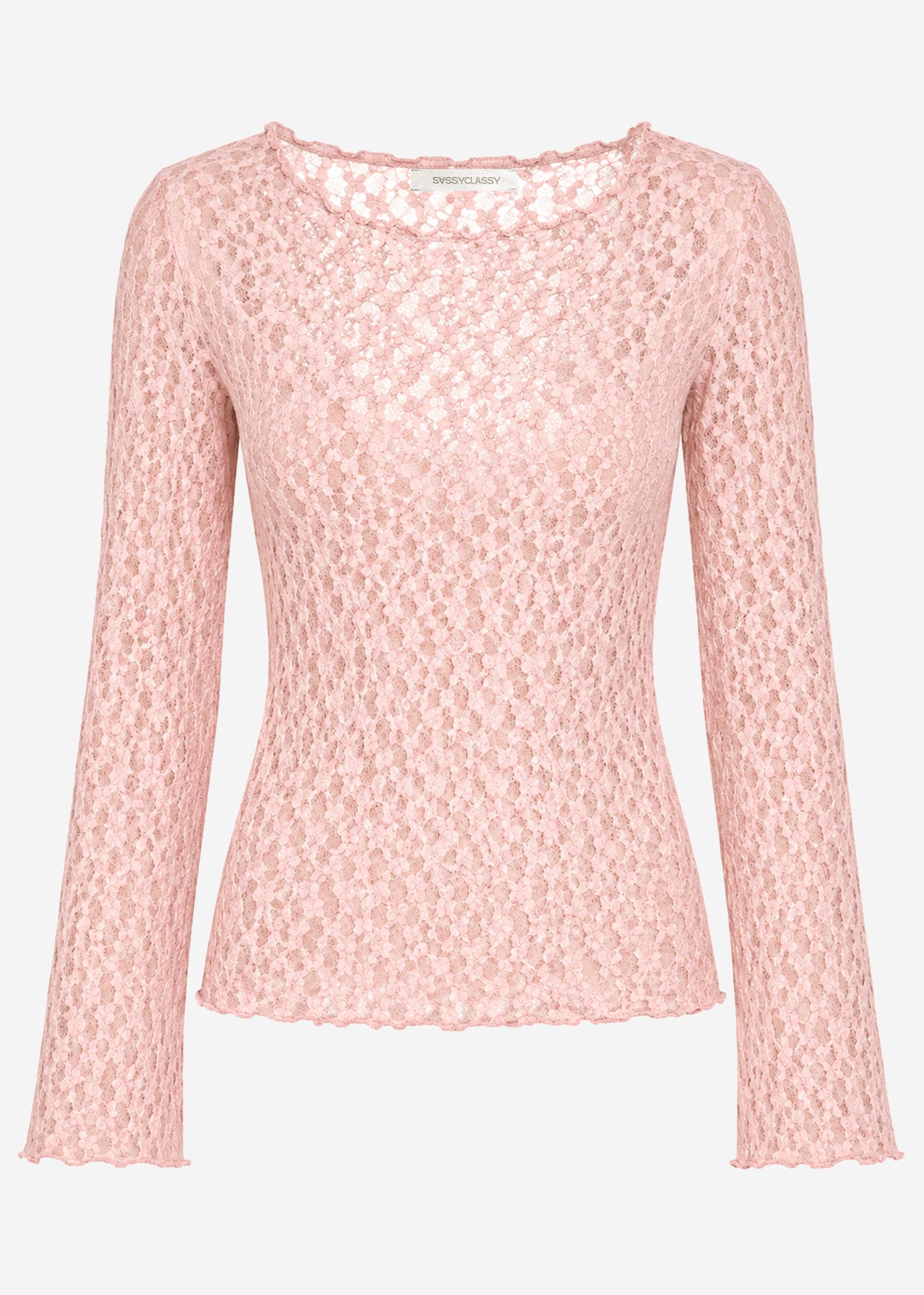 Langarm Spitzenshirt mit weiten Ärmeln - rosa