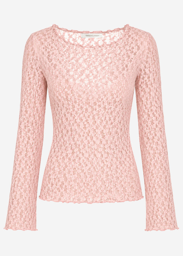 Langarm Spitzenshirt mit weiten Ärmeln - rosa
