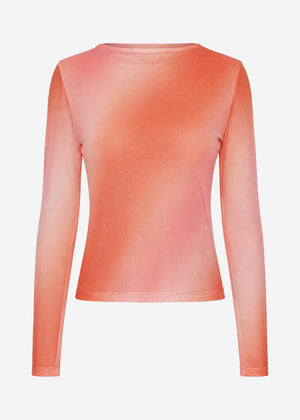 Mesh Langarmshirt mit Stehkragen - koralle