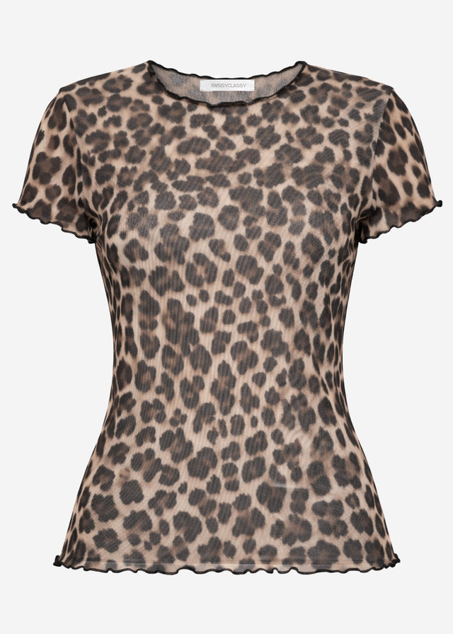 Mesh T-shirt with leopard print - brown