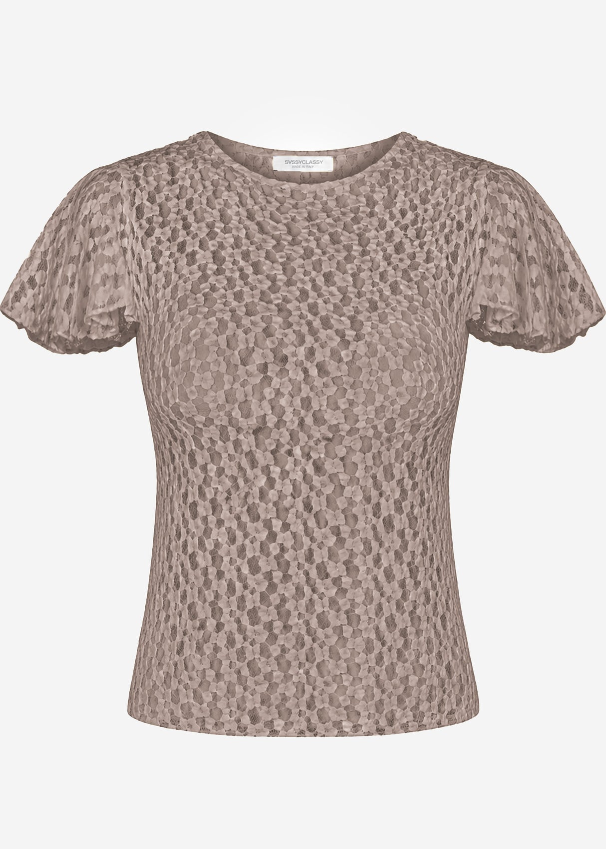 Spitzen T-Shirt mit Flügelärmel - taupe