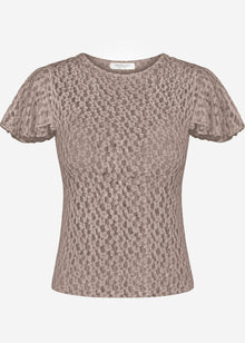 Spitzen T-Shirt mit Flügelärmel - taupe