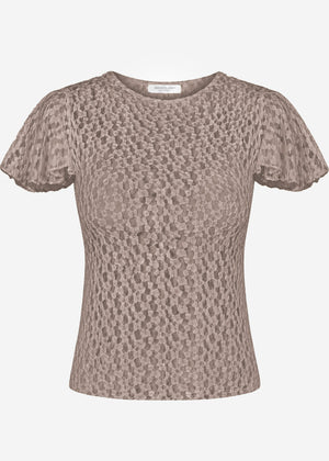 Spitzen T-Shirt mit Flügelärmel - taupe
