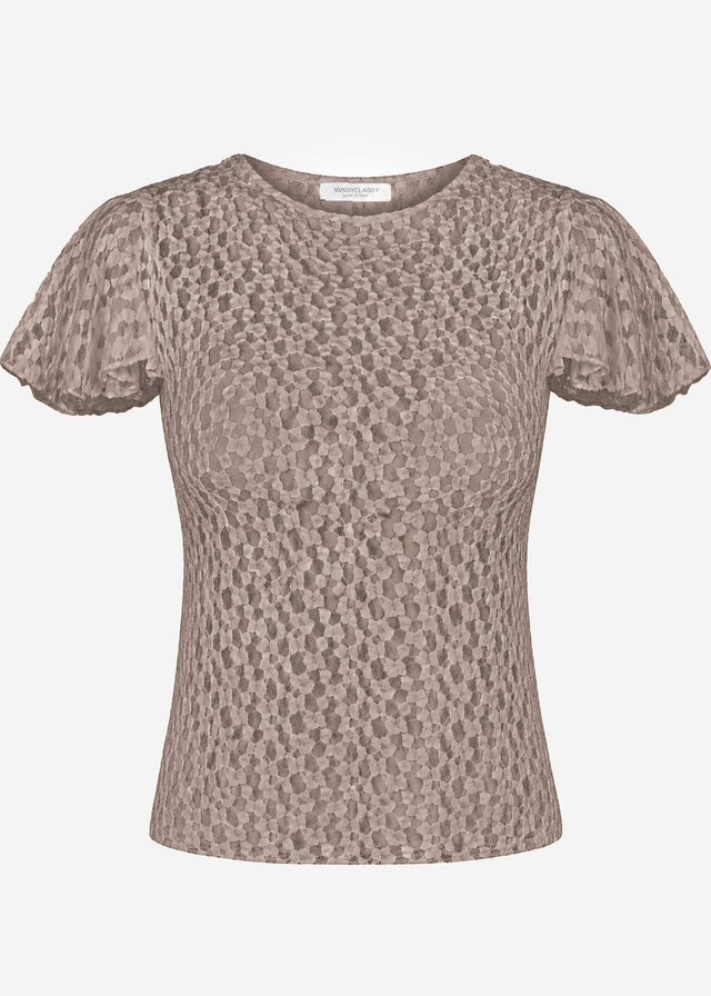 Spitzen T-Shirt mit Flügelärmel - taupe