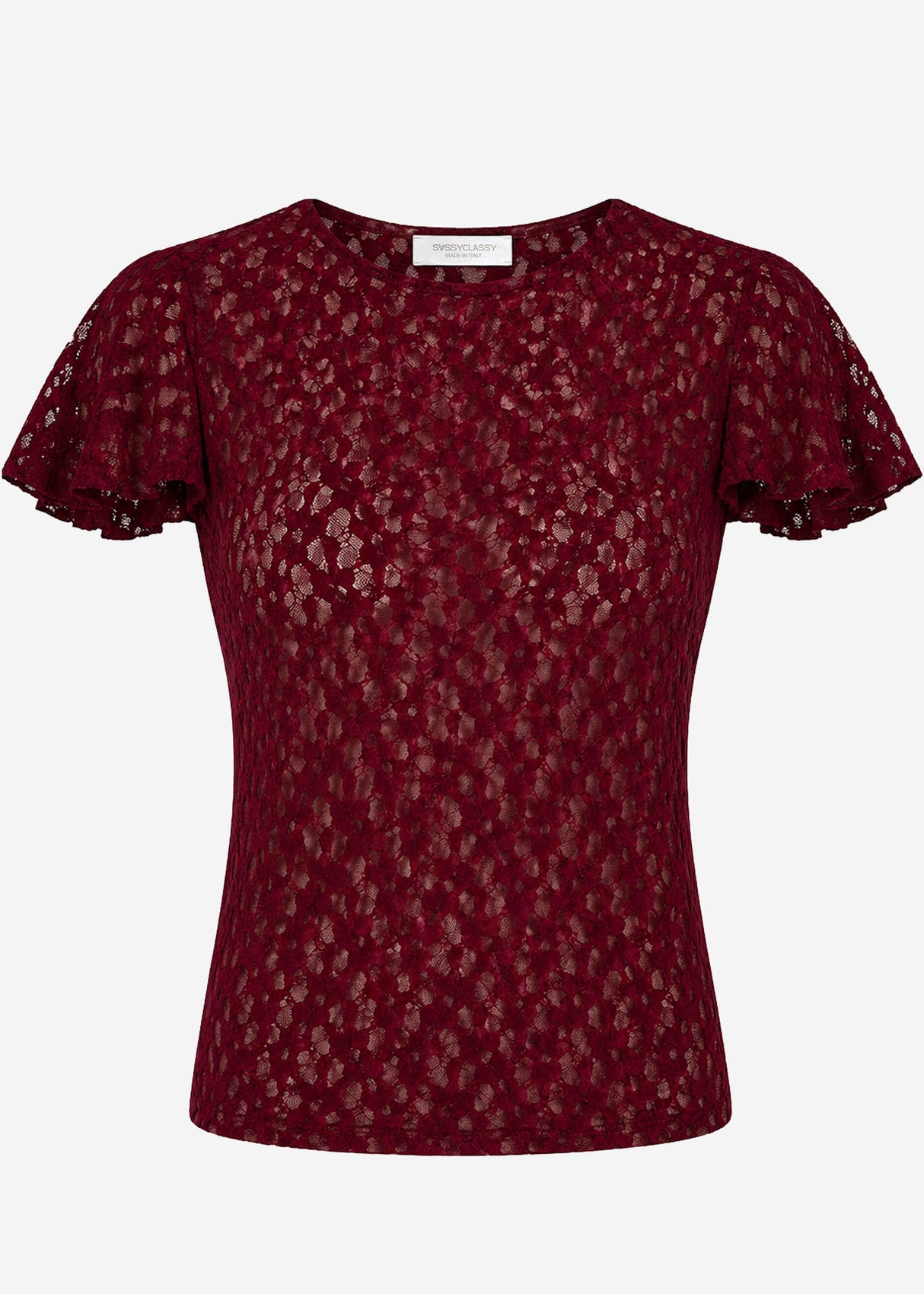 Spitzen T-Shirt mit Flügelärmel - burgundy
