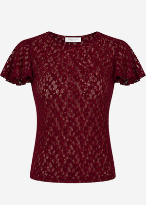 Spitzen T-Shirt mit Flügelärmel - burgundy