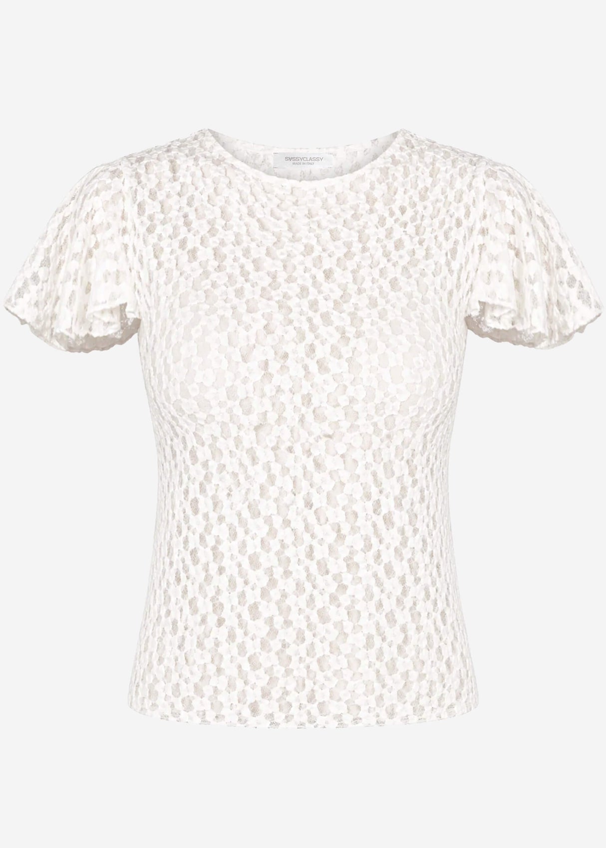 Spitzen T-Shirt mit Flügelärmel - offwhite