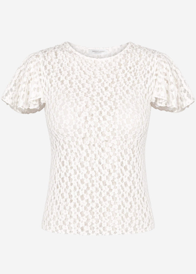 Spitzen T-Shirt mit Flügelärmel - offwhite