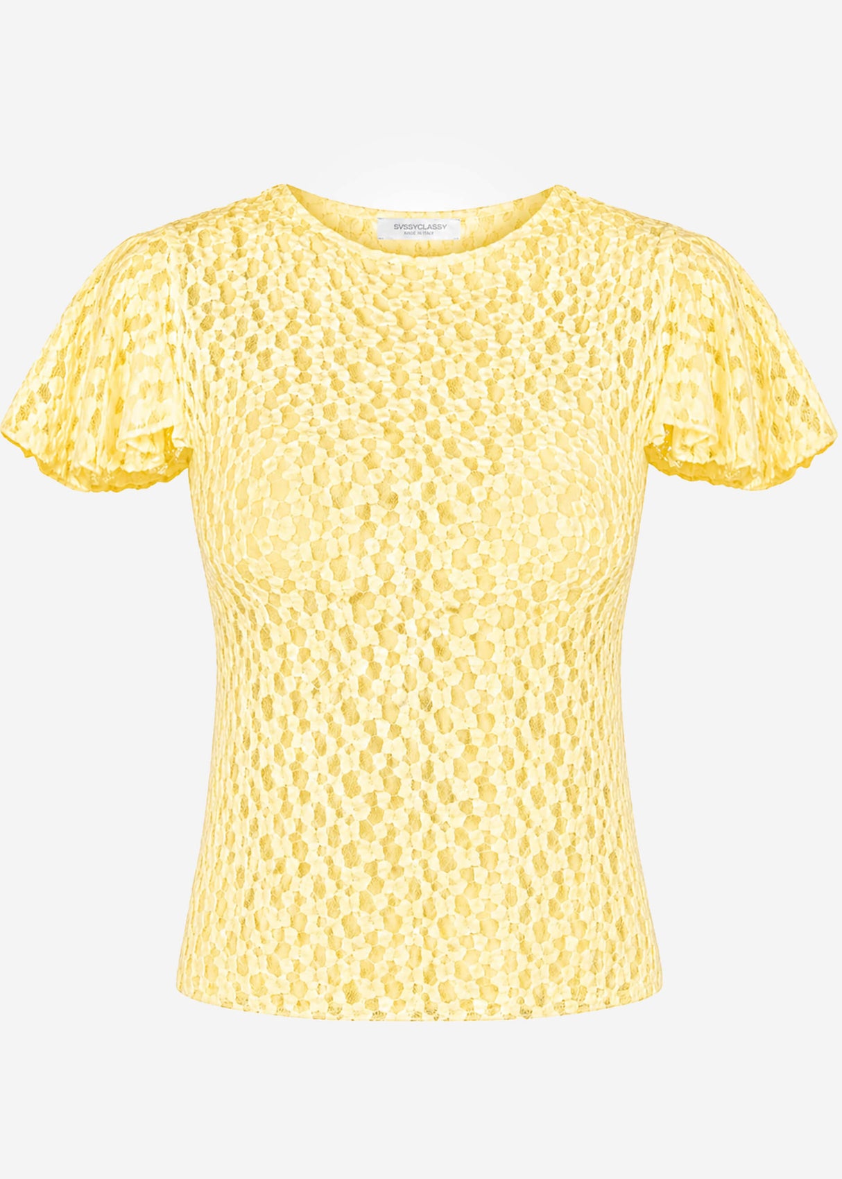 Spitzen T-Shirt mit Flügelärmel - buttergelb