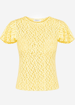 Spitzen T-Shirt mit Flügelärmel - buttergelb