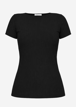 T-Shirt in geripptem Jersey - schwarz