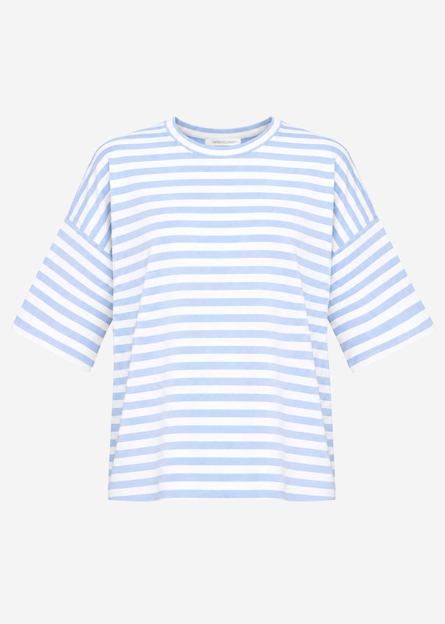 Oversized T-shirt with stripes - blue-white