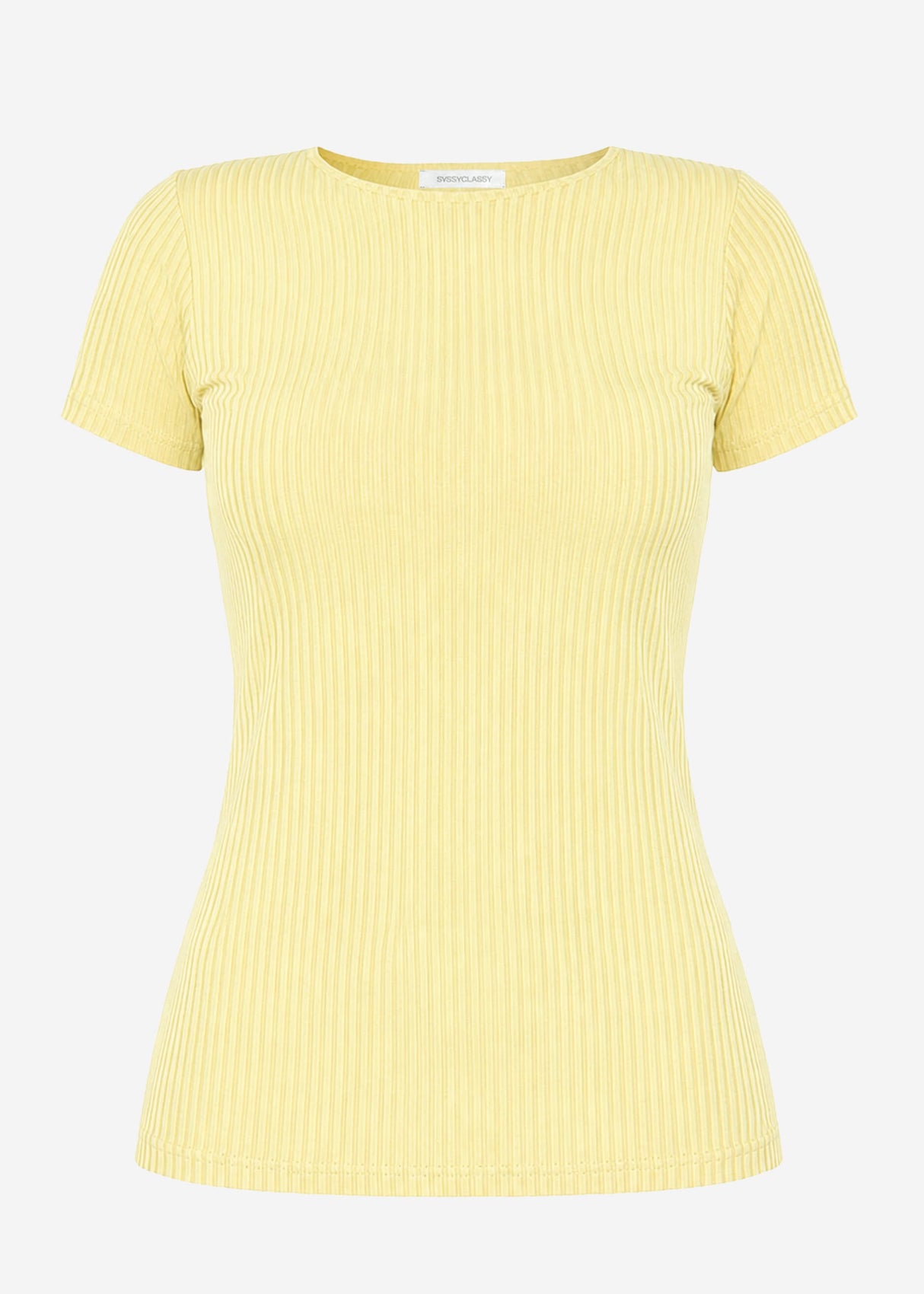 T-Shirt in geripptem Jersey - gelb