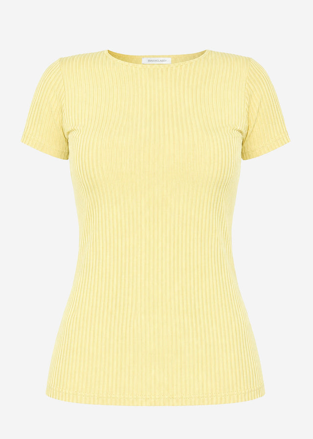 T-Shirt in geripptem Jersey - gelb