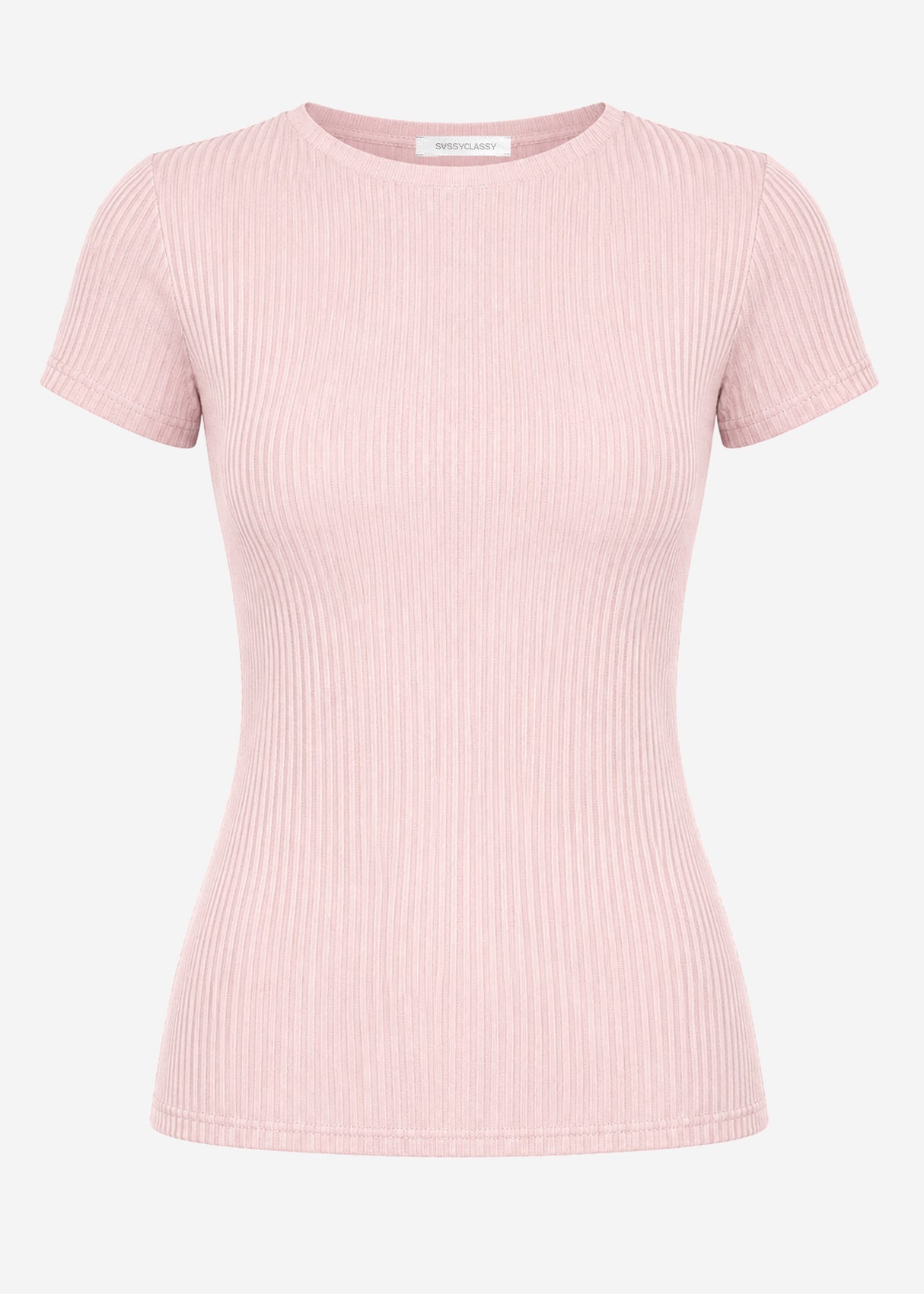 T-Shirt in geripptem Jersey - altrosa