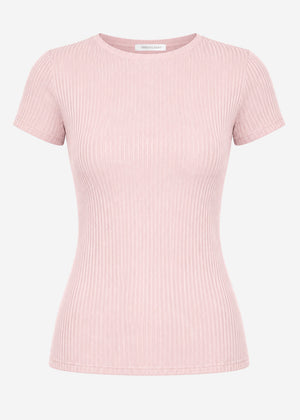 T-Shirt in geripptem Jersey - altrosa