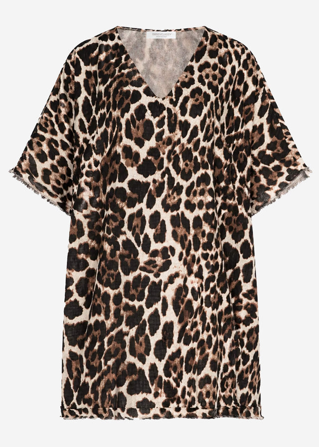 Muslin tunic with leopard print - brown