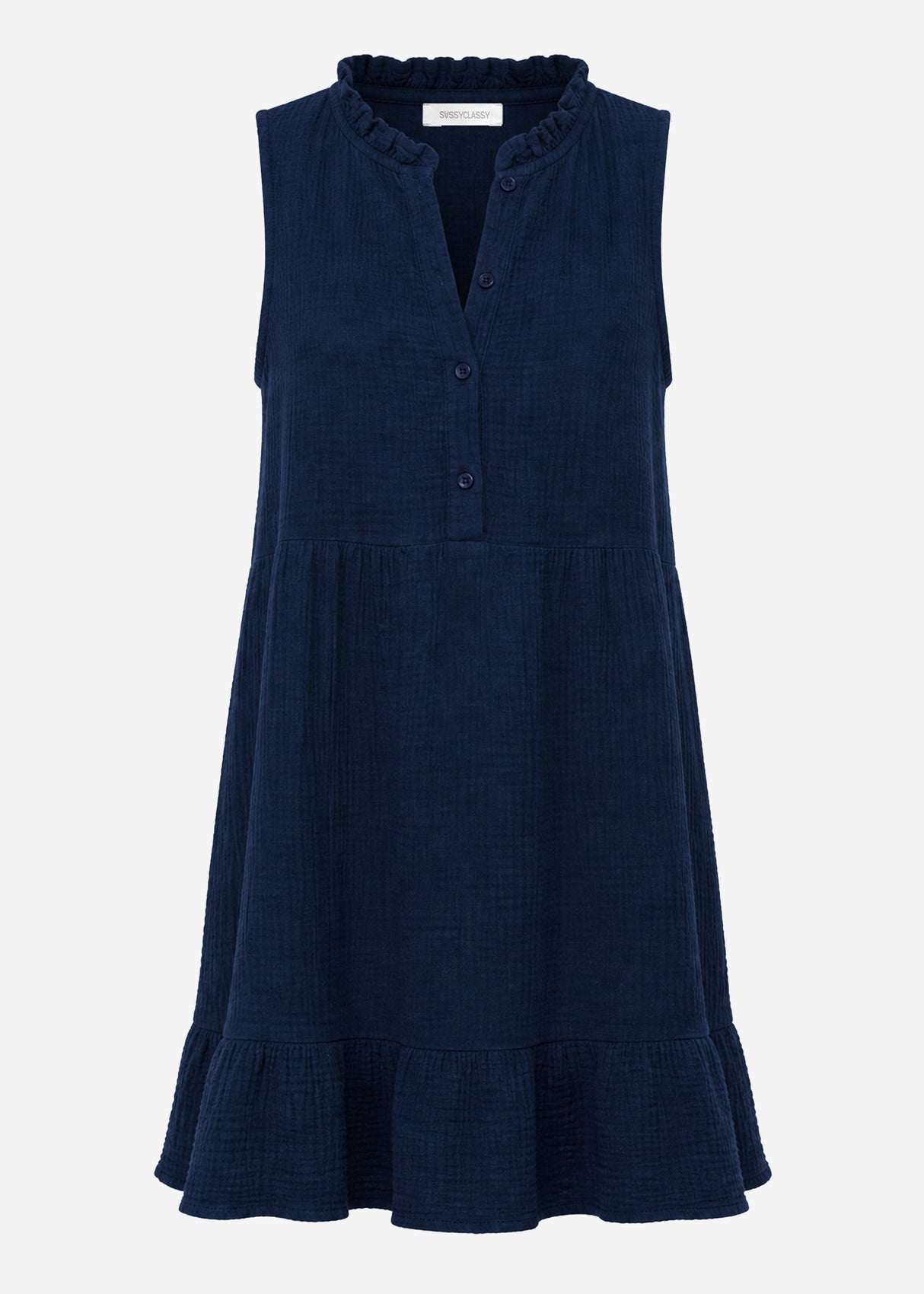 Ärmelloses Musselin Kleid mit Volants - dunkelblau
