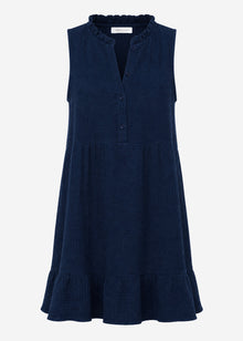 Sleeveless muslin dress with flounces - dark blue