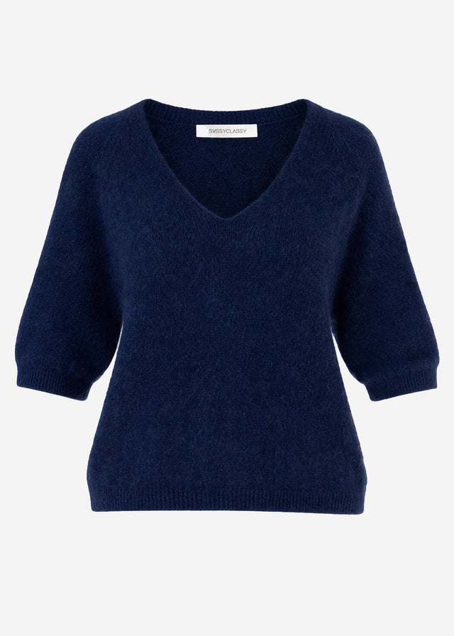 Knit top with V-neck - blue