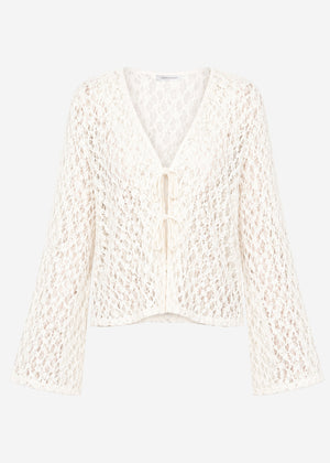Spitzen Blusenjacke mit Bindebänder - offwhite